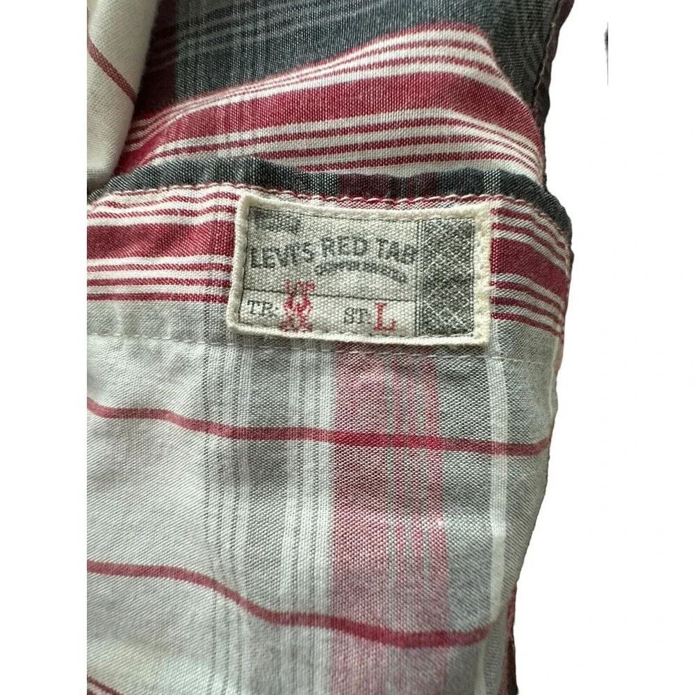 Levis Mens 3XL Shirt Pearl Snap Red Gray Multi Plaid Cotton Blend Long Sleeve L7